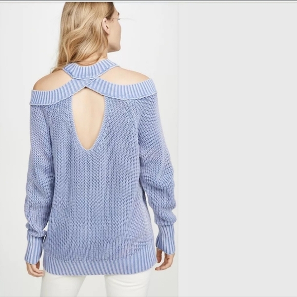 Free People Half Moon Cut out Sweater Blue Size Large - Picture 2 of 9